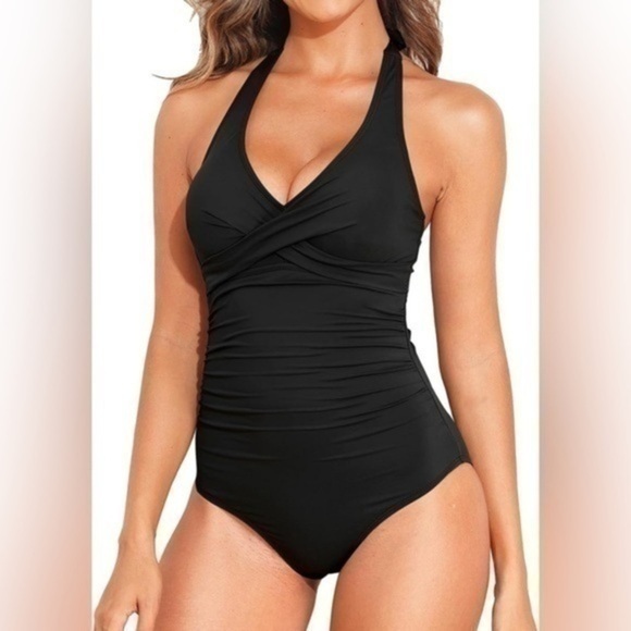 S One Piece Swimsuits Tummy Control Halter Bathing Suit V Neck Slimming Push Up - Picture 1 of 7
